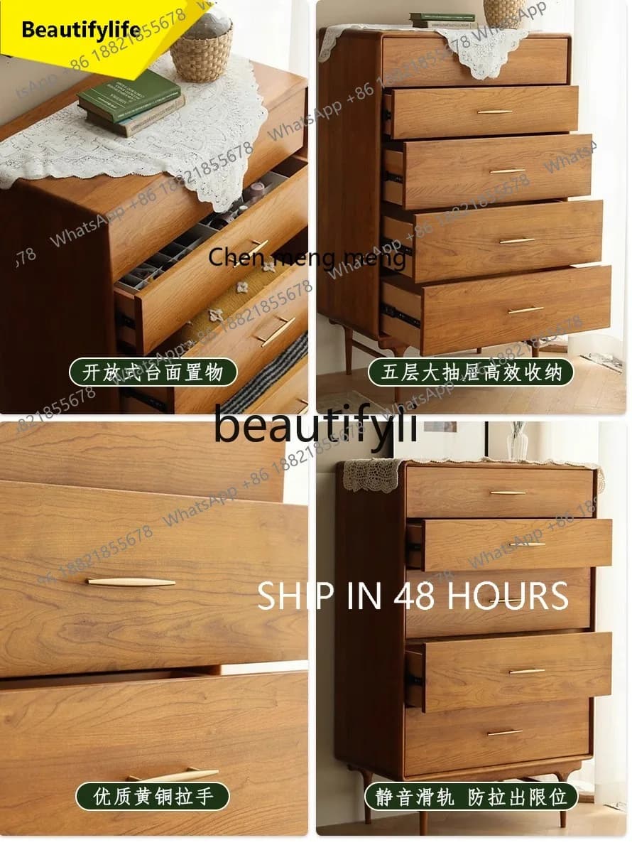 CC American rural solid wood chest of drawers, entrance cabinet, side cabinet, drawer storage, retro