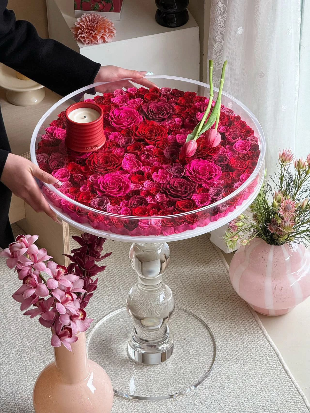 Internet celebrity light luxury creative home immortal flower red rose bedside table high transparent acrylic coffee table