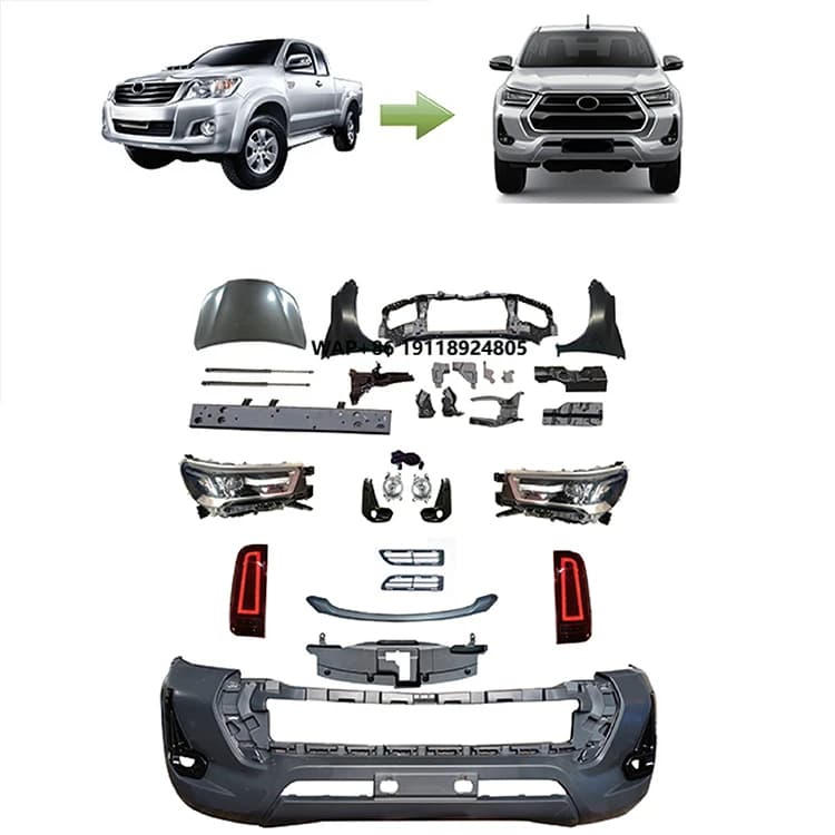 Newest Full Set Car Front Bumper Facelift Wide Conversion Bodykit Body Kit for VIGO 05-14 Upgrade to 21REVO Black Sports - 1sets