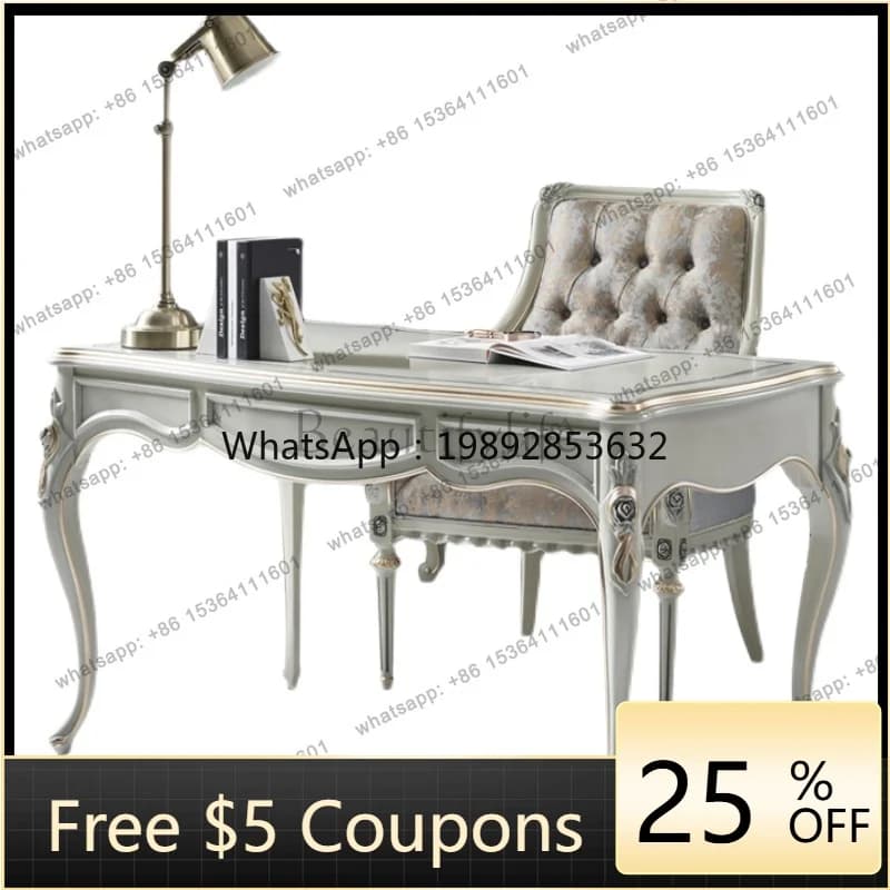 W2 High-end light luxury factory custom French gold-painted old solid wood desk
