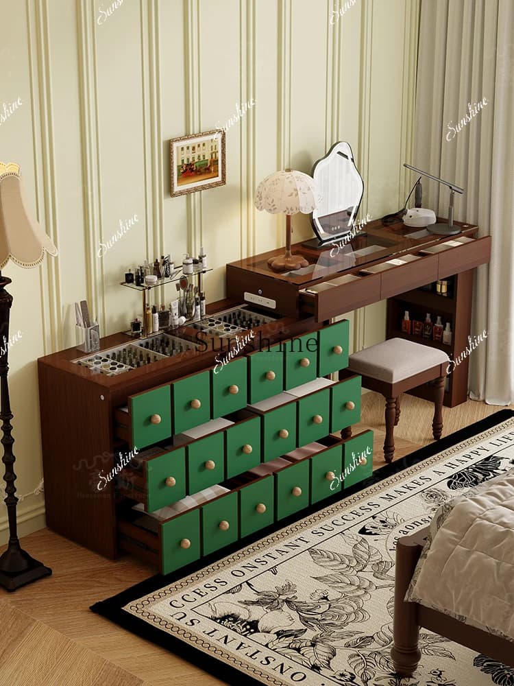Retro green dresser chest integrated combination bedroom jewelry smart storage end table  FT