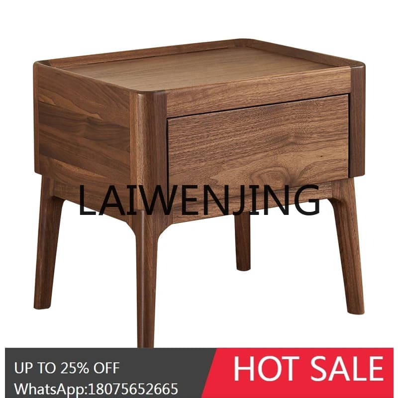 Rwj Black Walnut Solid Wood Bedside Cabinet Modern Minimalist Bedroom Storage Cabinet