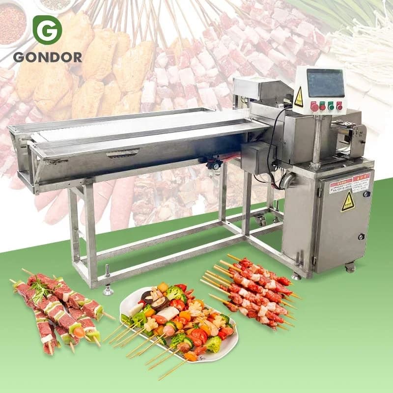 Automatic Doner Chicken BBQ Shish Kebab Satay Meat Skewer Maker Stick Souvlaki String Cutting Make Machine