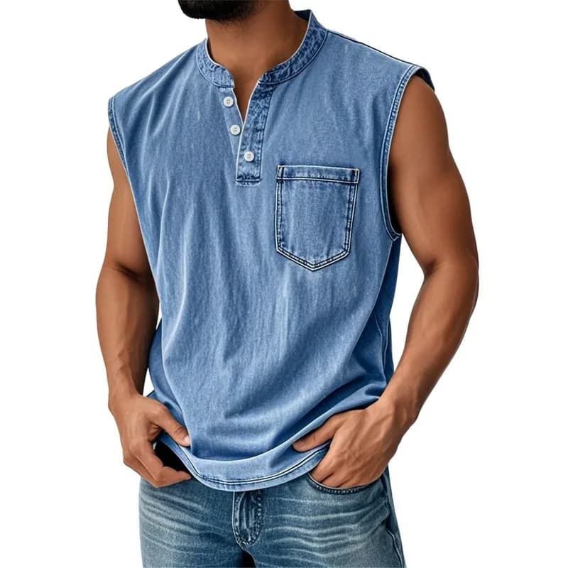 Fashion New Style European American Pop Pop Sleeveless T-shirt, Amazon Young Men's Casual  Trendy WishT-shirt with An Open Front