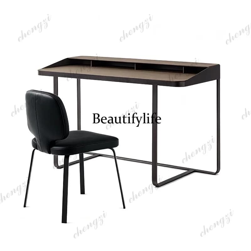 Italian leather metal desk modern minimalist designer study writing desk