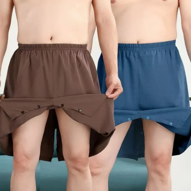 Men's Skirt Shorts Underwears Plus Size Casual Snap Button Sleeping Pants Couples Erotic Open Crotch Pants No take off shorts