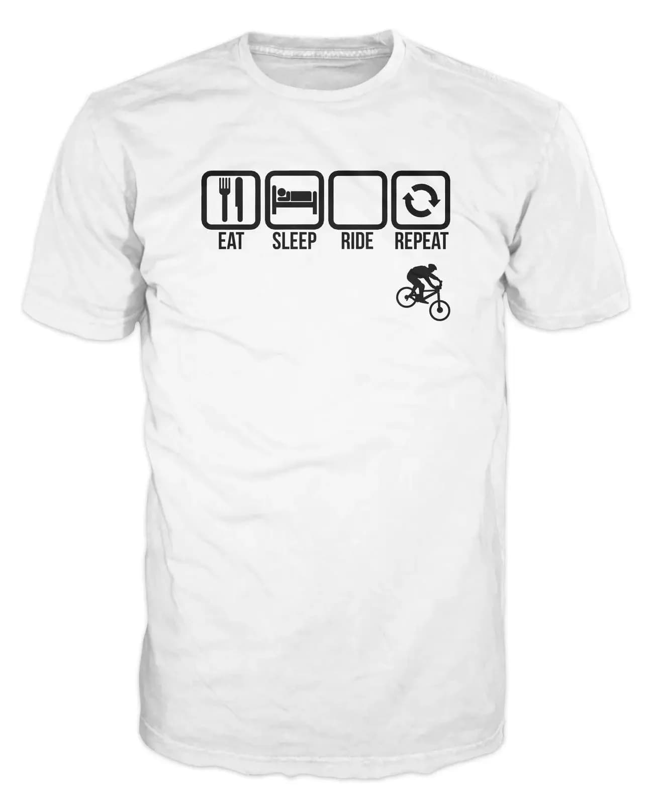 Funny Design Eat Sleep Mountain Bikinges Repeat T-Shirt. Summer Cotton O-Neck Short Sleeve Mens T Shirt New S-3XL
