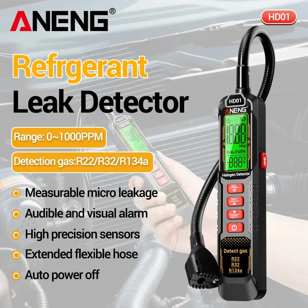 Leak Detector Freon CFC HFC Automotive Gas Refrigerant Tester Air Conditioning Monitor ANENG HD01 R22 R32 R134a Gas Meter Tool