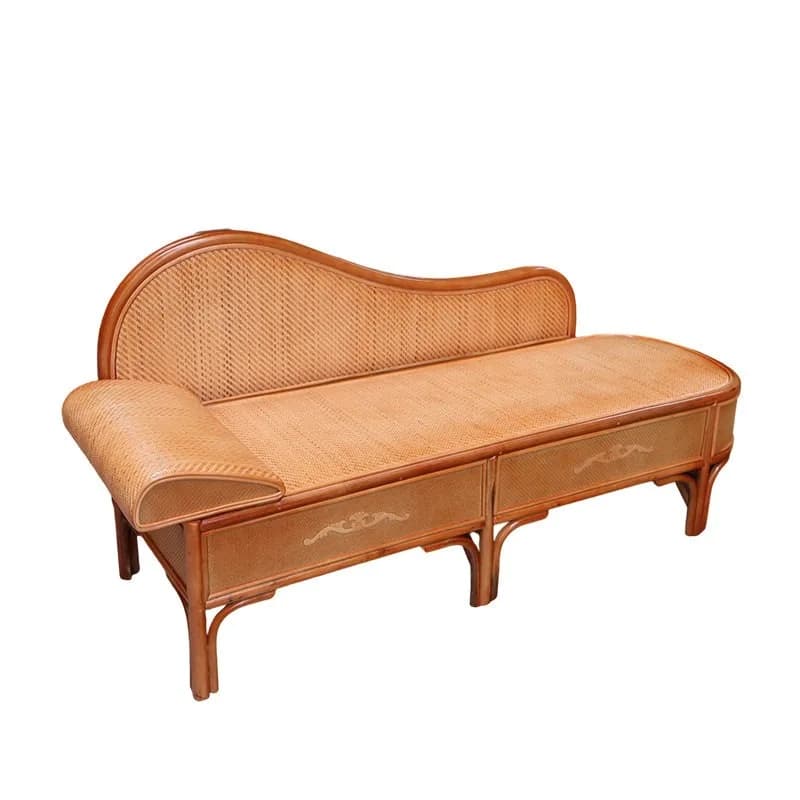 New rattan chaise longue new Chinese old-fashioned double sofa, reclining bed real rattan chaise longue combination rattan chair