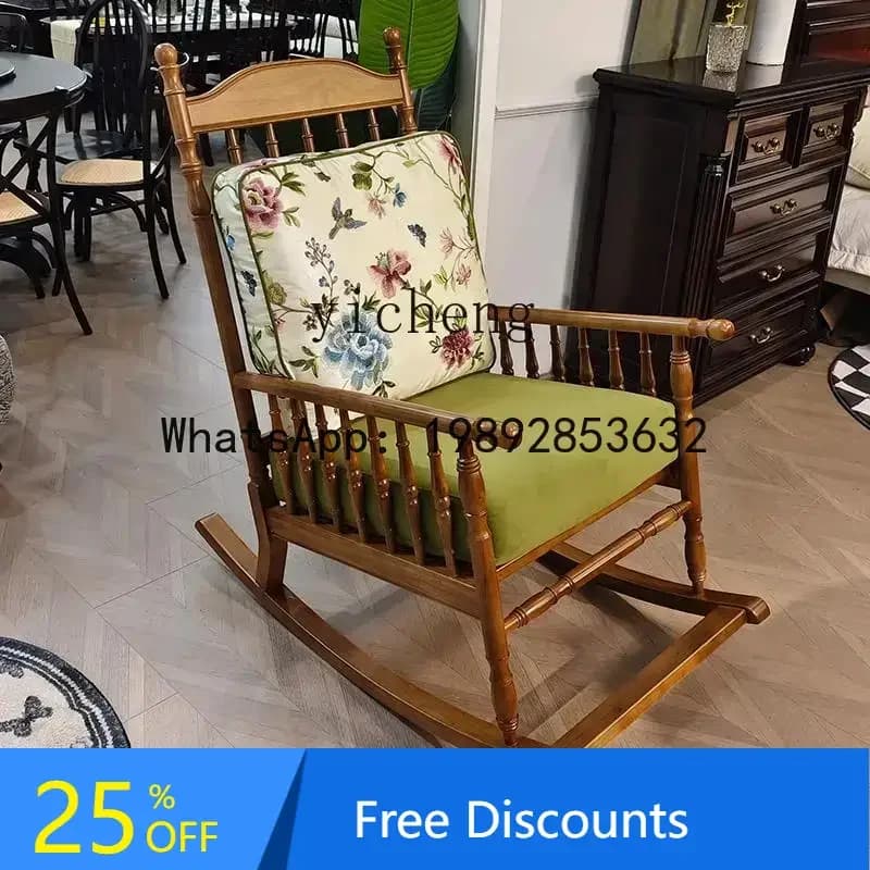 American Country Style Pure Solid Wood Balcony Modern Simple Single Sofa Chair Leisure