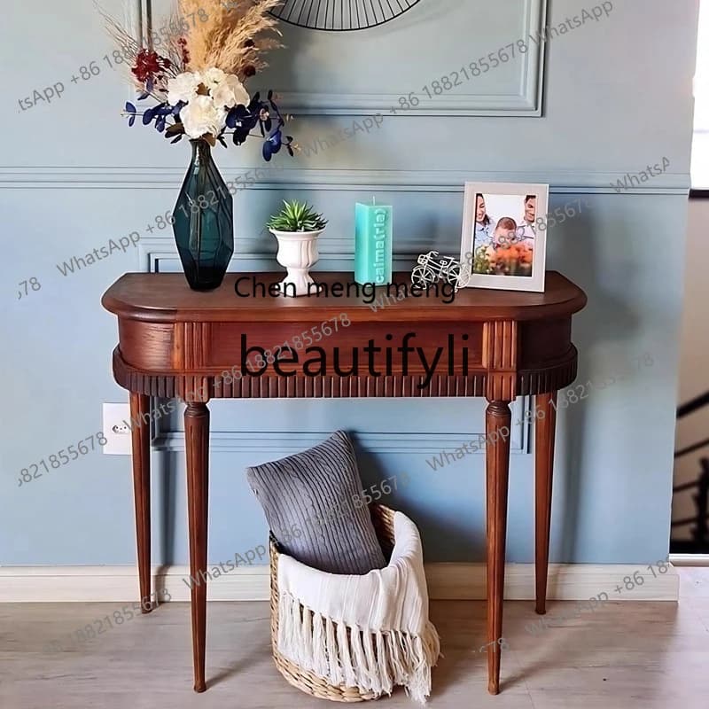 American solid wood semicircular entrance table French entrance cabinet against the wall corridor very narrow entrance table