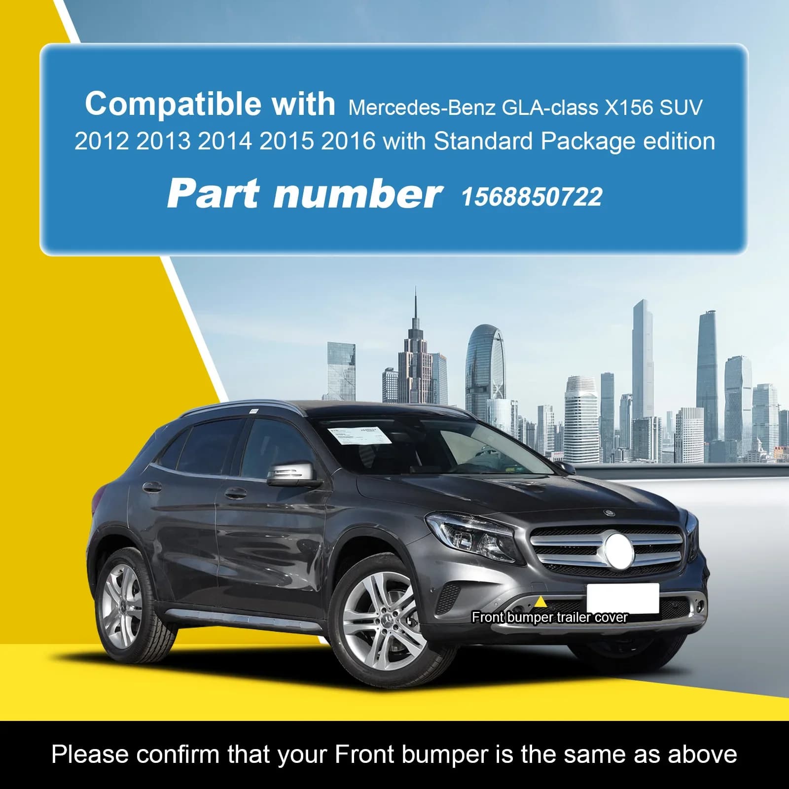 For Mercedes Benz GLA Class X156 Standard Package 2012 - 2016 Front Bumper Tow Hook Cover Cap Genuine Part 1568850722