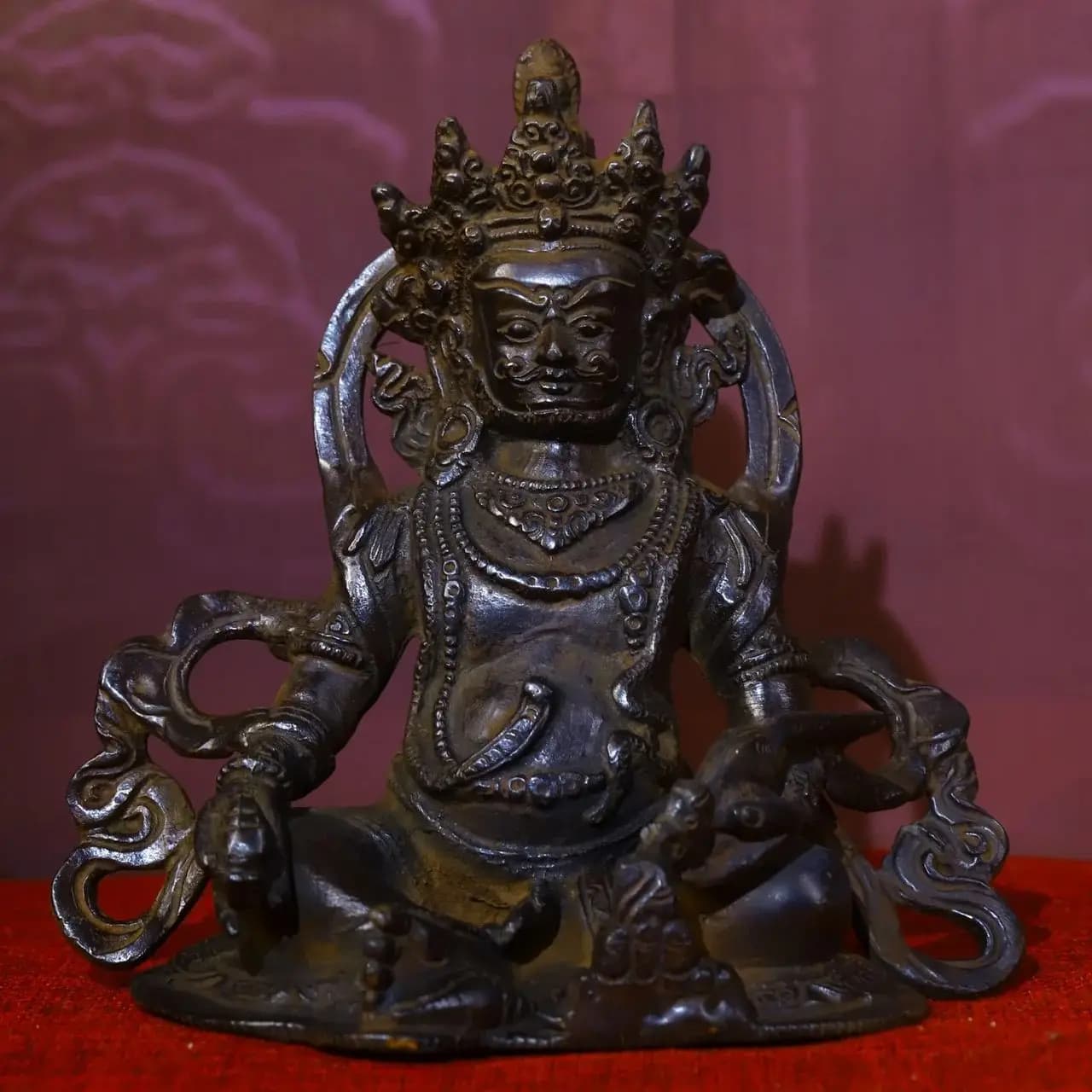 7"Tibetan Temple Collection Old Bronze Cinnabar Yellow Jambhala Yellow God of Wealth Buddha Office Ornaments Town House Exorcism