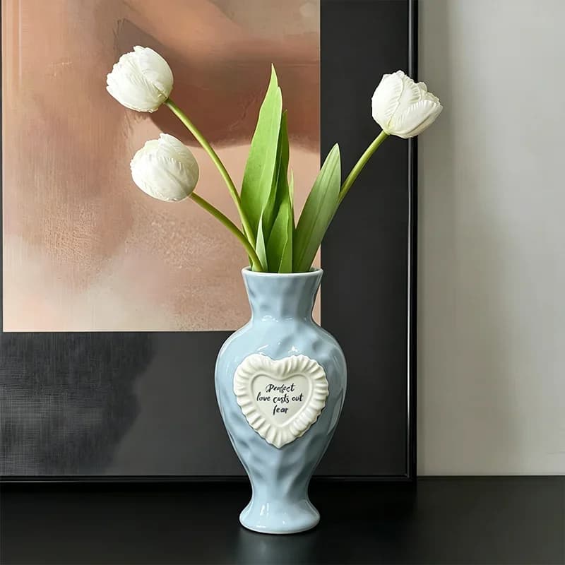 Premium New Arrival Blue Elegant Artistic Ceramic Flower Vase Small Decorative Ornament For Home Living Room Dining Table Decor