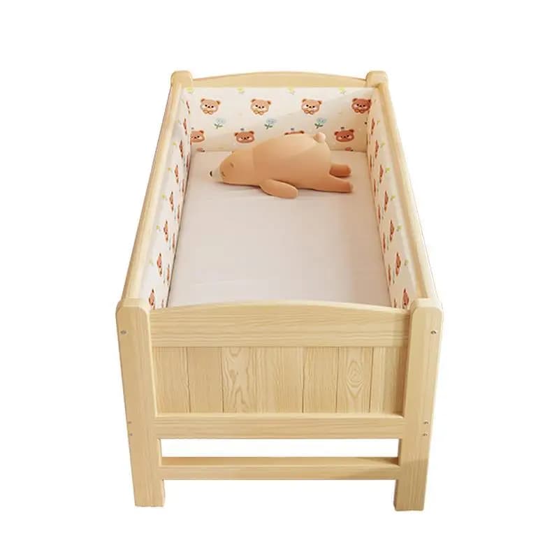 Splicing widened bedside solid wood children with guardrail side adult single baby flat bed