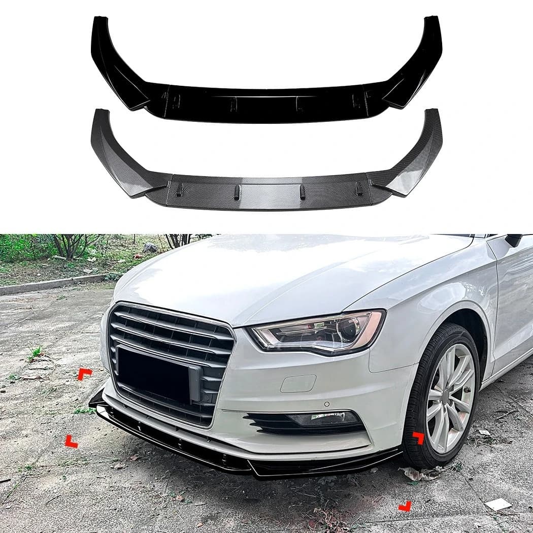 For Audi A3 8V 2013-2016 Front Bumper Lip Spoiler Glossy Black ABS Plastic Aftermarket Car Styling Accessories Aggressive Style