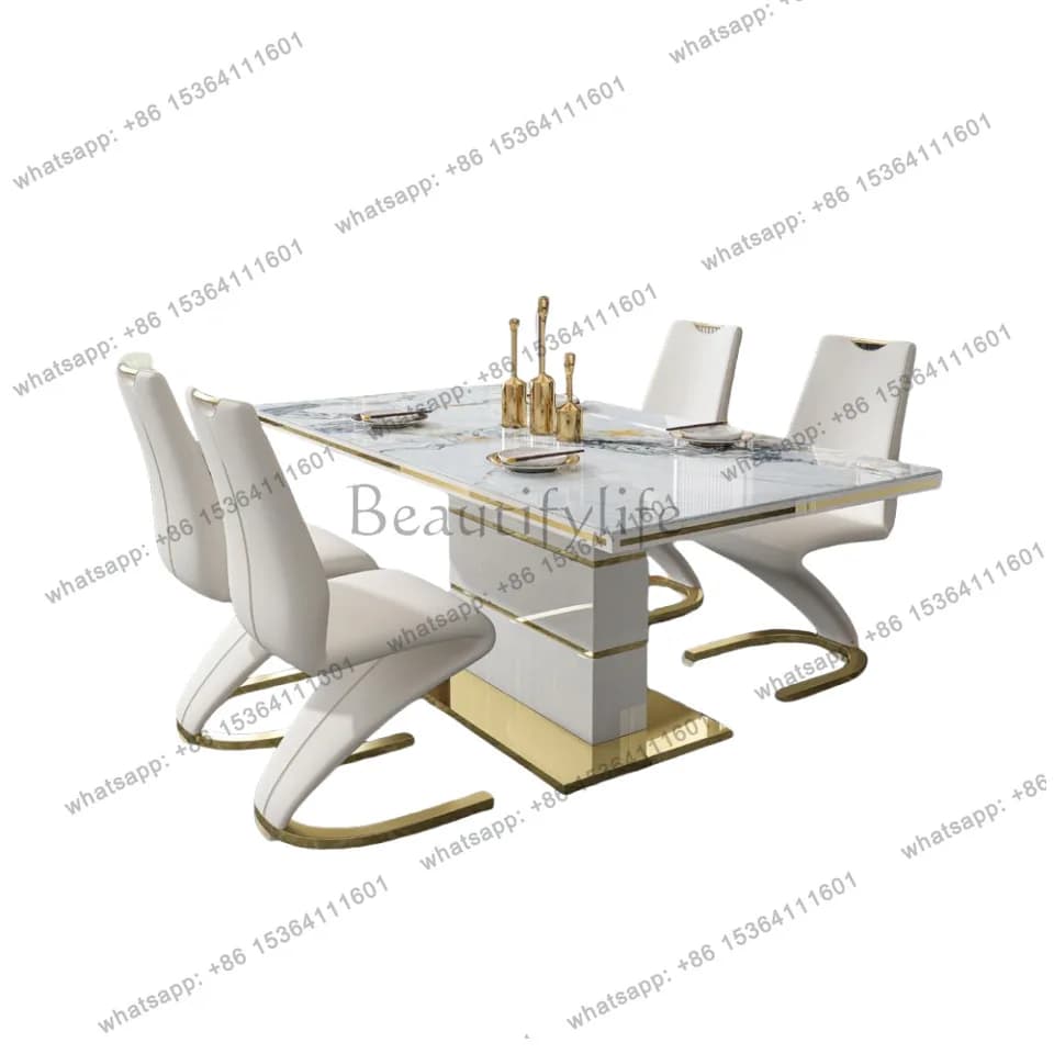 LSMarble Square Dining Table Set 4 Chairs and  6 Chairs,modern Luxury Gold with 6 Seater Restaurant Dining Room Furniture