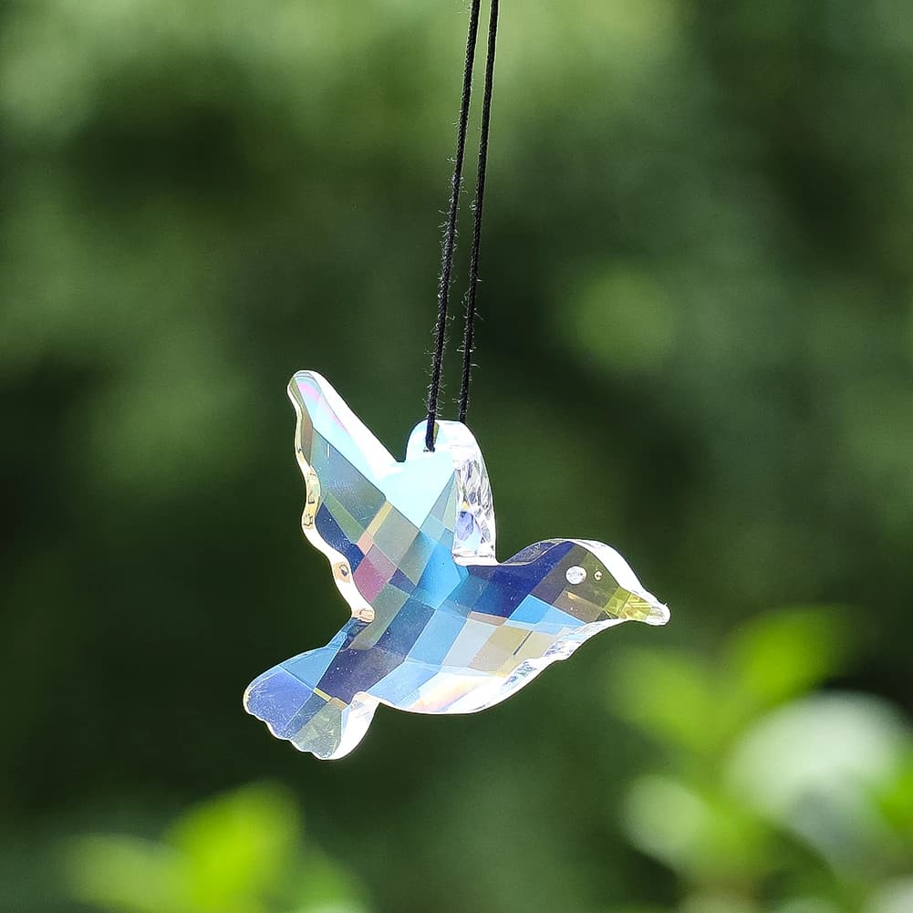 E9 Lucky Hummingbird Crystal Suncatcher Hanging Glass Sunlight Shadow Dream Rainbow Maker Spiritual Pendant Window Garden Decor