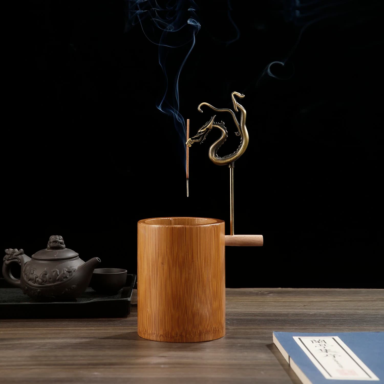 Natural Bamboo Incense Burner  Upside Down Chinese Dragon Incense Holder with Ash Catcher Buddhism Supplies Home Decor