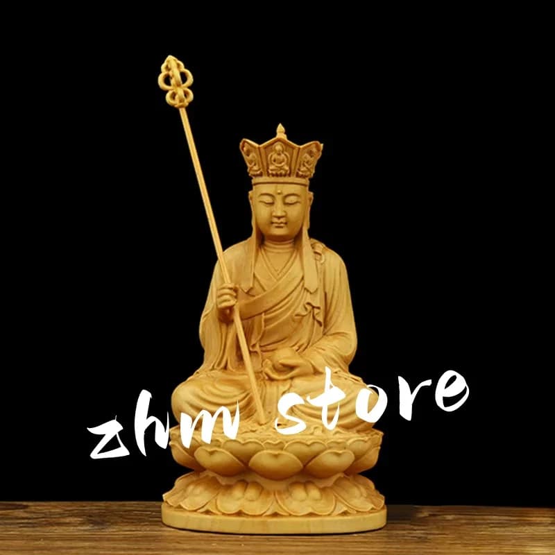 10cm/13cm Buddhist Ksitigarbha Handmade Carving Boxwood Figurine Statue Hand Pieces Mascot Pocket Ornaments