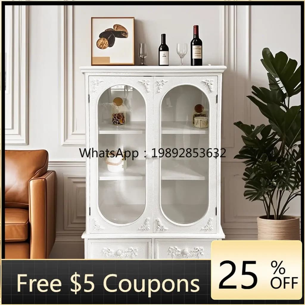 LYY French Retro Double Door Sideboard Storage European Style Wine Cabinet Pastoral Pink Storage Sideboard