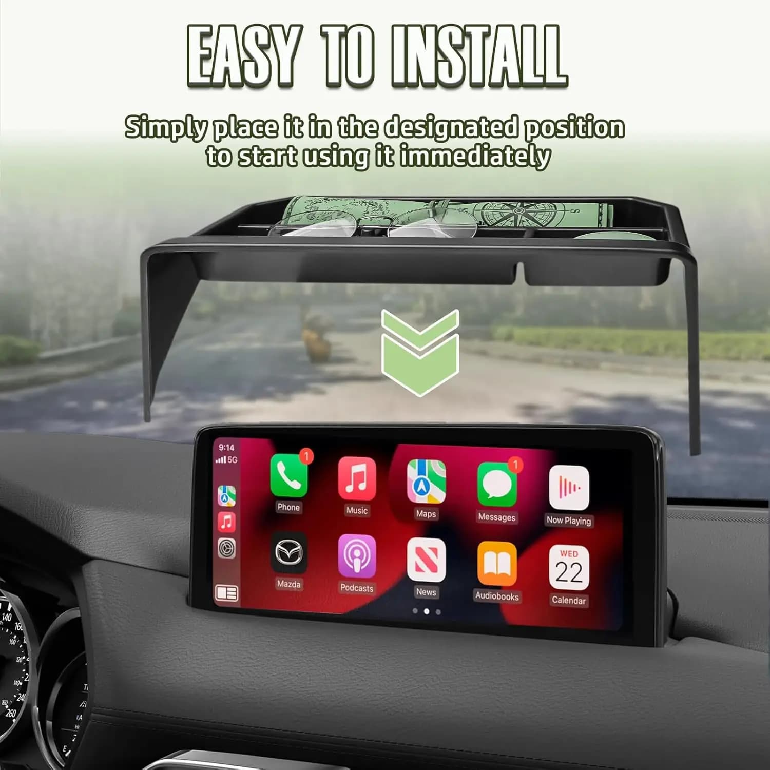 For Mazda CX-5 2025 2024 2023 2022 Center Dash Storage Box Interior Dashboard Organizer Behind Screen Insert Tray Holder, Black