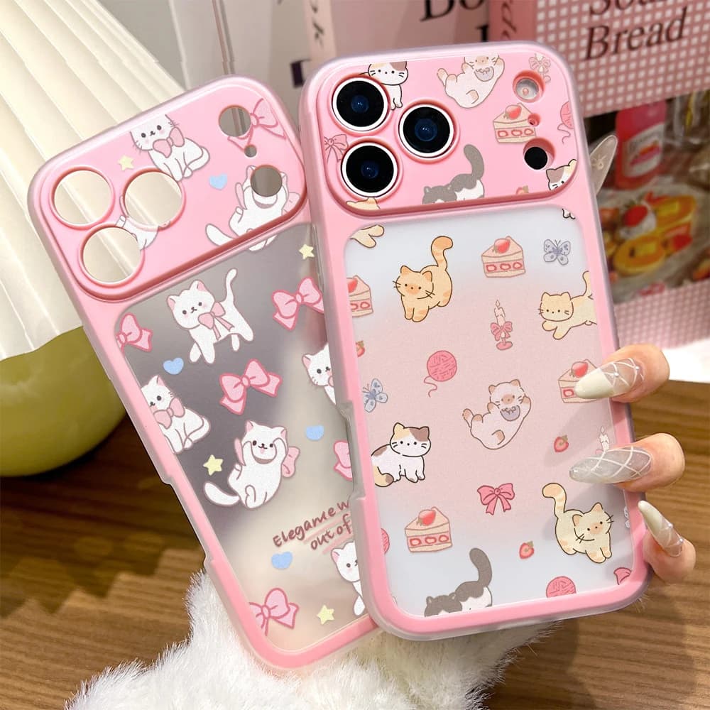 Phone Case for Apple iPhone 17 16 15 14 13 12 Pro Max Cover 17 Air 11 Fundas Pink Cat Cake Phones Cute Cartoon Shockproof Shell