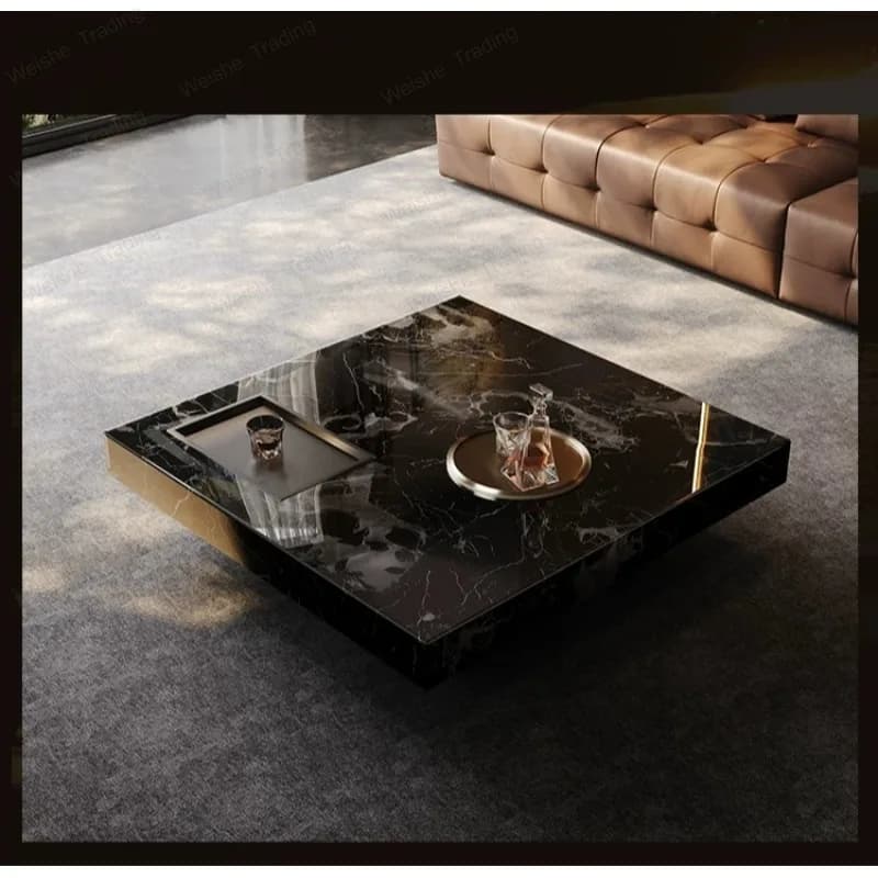 Natural marble texture coffee table living room, Italian light luxury new luxury stone tea table