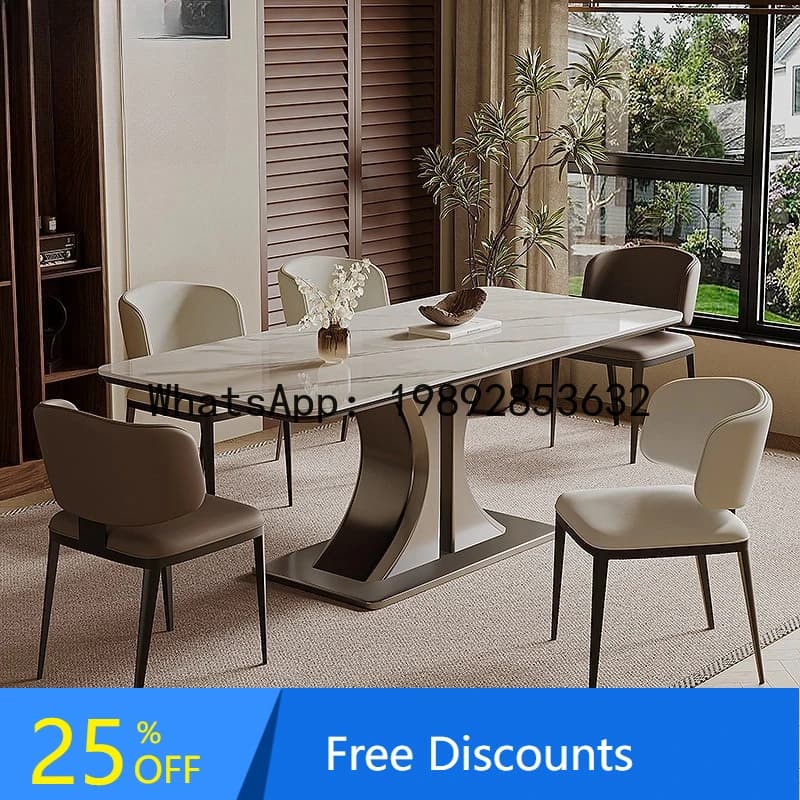 CZ Living Room Home Modern Simple Rectangular Italian Style Rock Plate Small Apartment Dining Table and Chairs