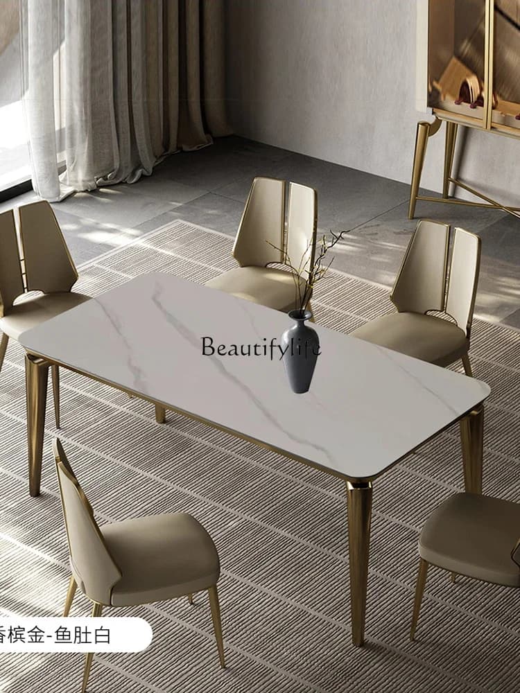yj57 Light luxury rock slab dining table Nordic marble rectangular high-end minimalist dining table