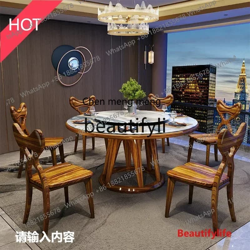 A32 A New Chinese Ebony Dining Table Furniture Household Round Ebony Marble Dining Table
