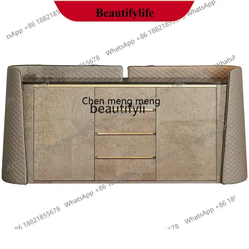 D178 Y zq Italian Entrance Cabinet Sideboard Cabinet Wall Modern Simple Leather New High-End Marble Storage Cabinet
