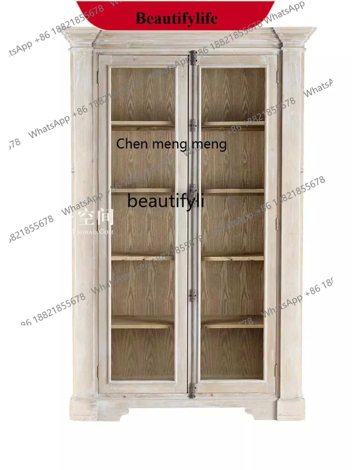 D178 Y American oak solid wood bookcase wine cabinet double door old decorative cabinet retro French sideboard display cabinet