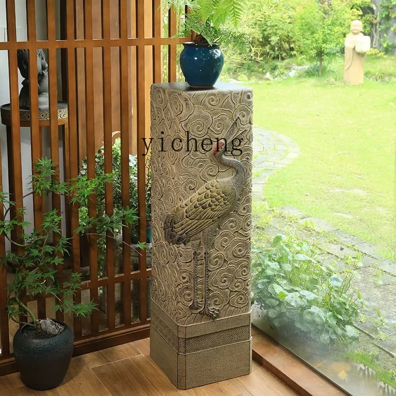 L7-15 new Chinese imitation stone display column ornament home decoration interior living room hall antique crane base