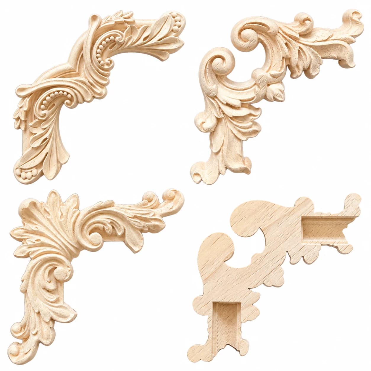 Solid Wood Carving Applique Decorative Wood Ornament for Furniture Cabinet Door Wall Frame Vintage Home Decor