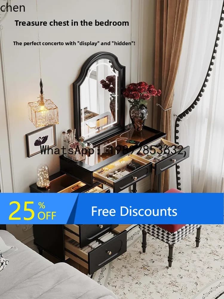 Solid Wood Dressing Table Chest Storage Small Bedroom Dressing Table Integrated Makeup Mirror