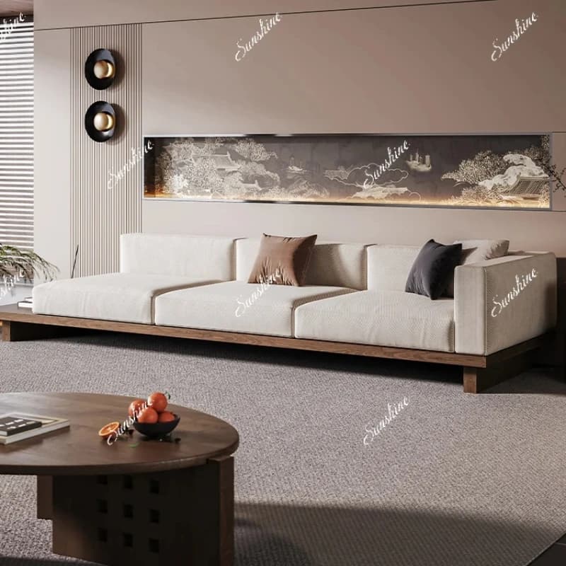 Solid wood fabric sofa coffee table combination living room home