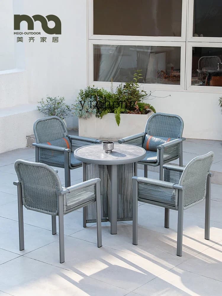 TWR Garden Outdoor Waterproof Sunproof Rattan Dining Table and Chairs for Balcony