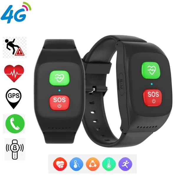 Fall Detection 4G Elderly Smart Watch for Seniors GPS Tracking SOS Emergency Device Heart Rate Fitness Tracker Elderly Bracelet