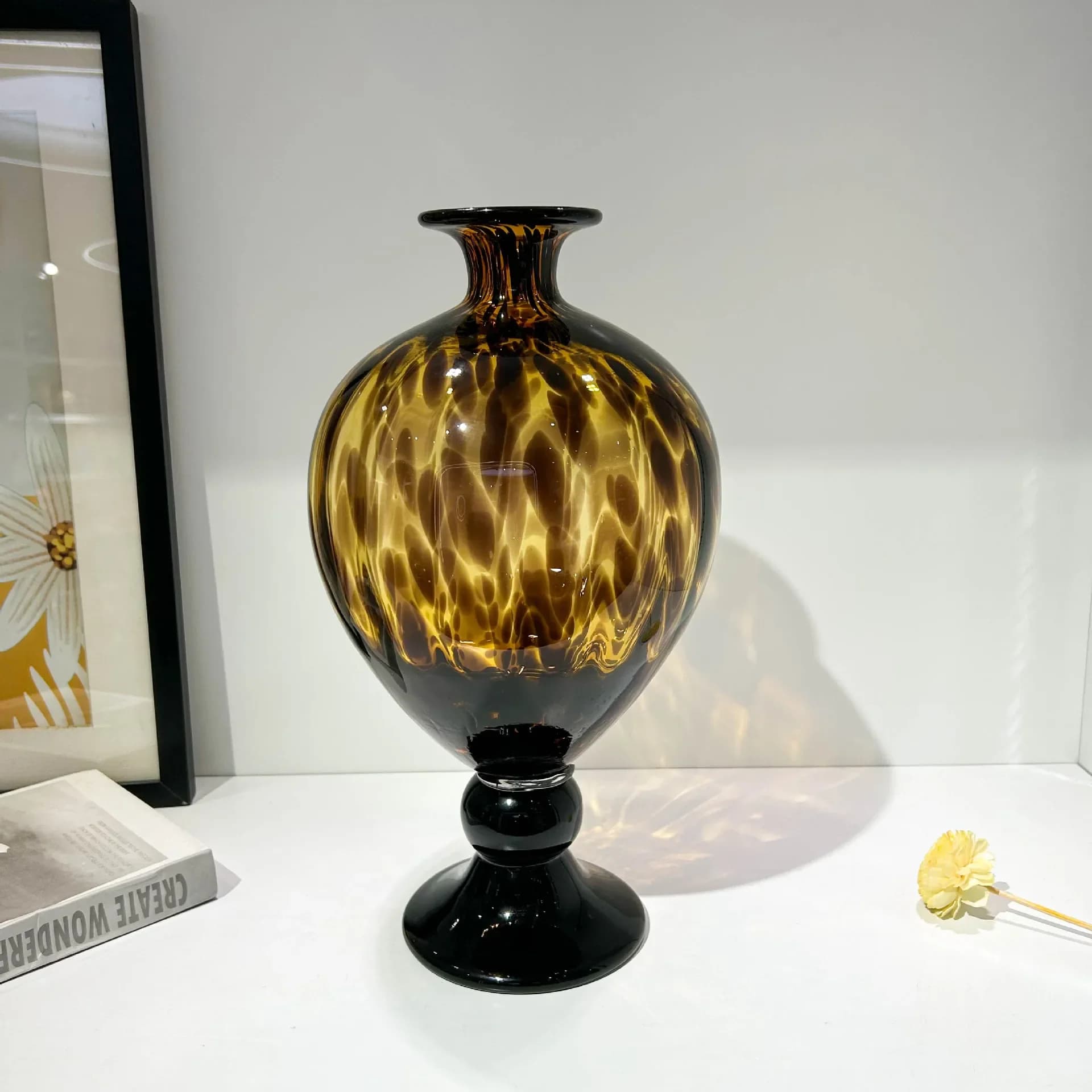 Glass Vase Leopard Print Vintage Glass Jar Flower Arrangement Accessories Gourd Flower Vase Terrarium Home Decoration