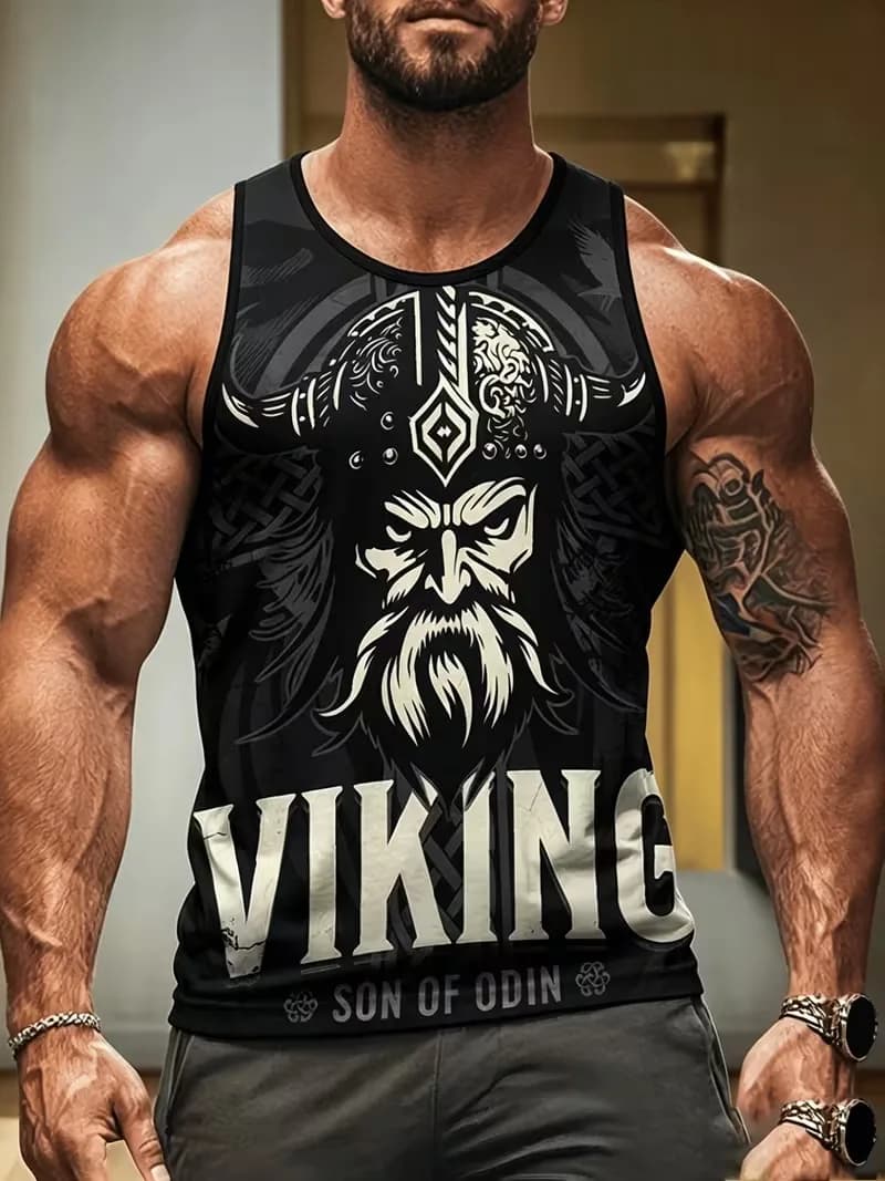 Nordic Mythology Themed 3D Printed Men's Sleeveless Vest  Leisure Breathable Outdoor Sports Tank Top Summer leisure Men Clothing