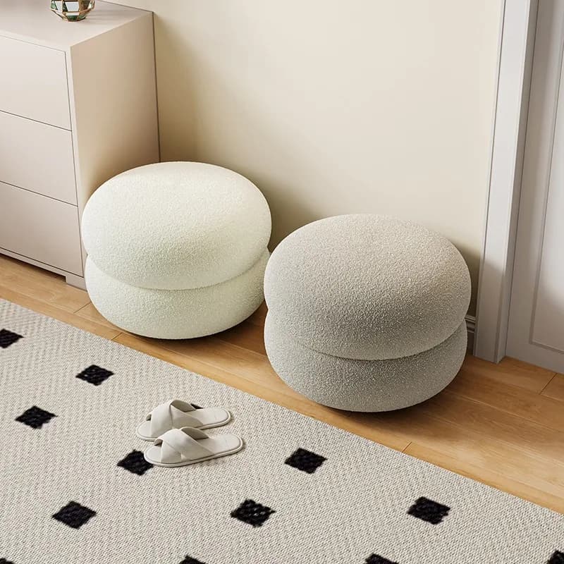 Cream Style Round Stool Small Ottoman Living Room Sofa Bench Entryway Shoe Changing Coffee Table Short Seat Home Decor Furniture