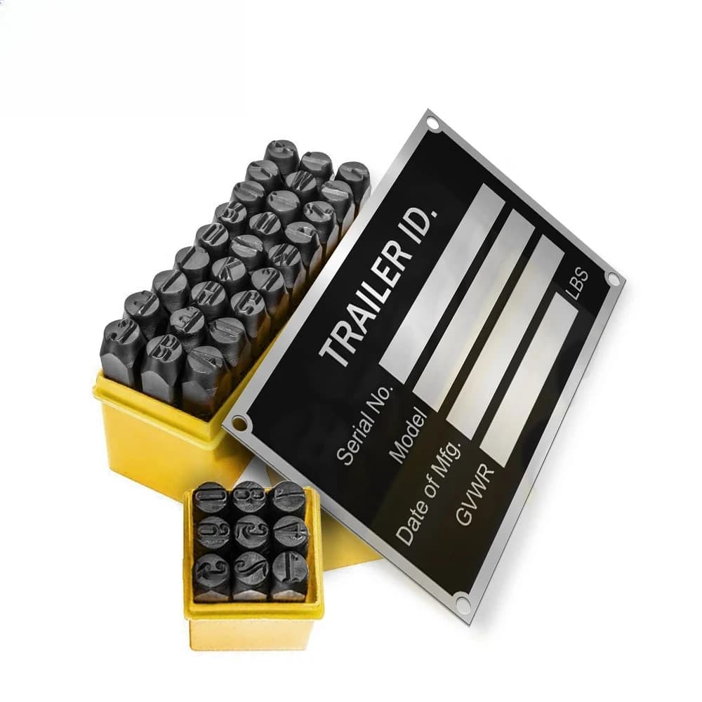 4MM Steel Die Metal Punch Stamping Kit With Trailer ID Tag Plate With Sticker Number Letter Alphabet Stamps Tools
