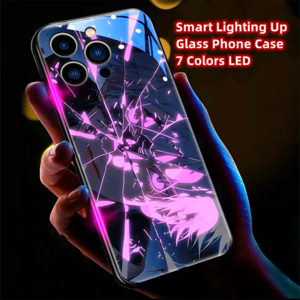 Japanese Popular Anime Role Sound Control LED Flash Case Luminous Glass Cover For iPhone Air 17 16 E 15 14 13 12 11 Pro Max Plus