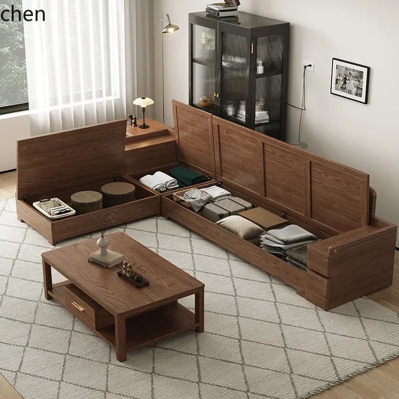 HYS Solid Wood Sofa Modern Simple Combination Living Room Small Apartment High Box Storage Furniture
