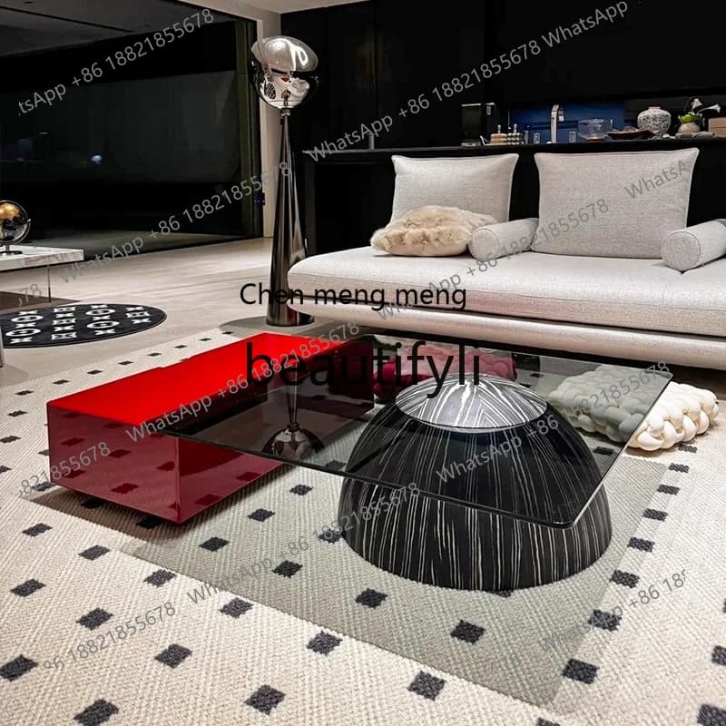 X Minimalist Square Coffee Table Set Light Luxury Modern Glass Large Apartment Living Room