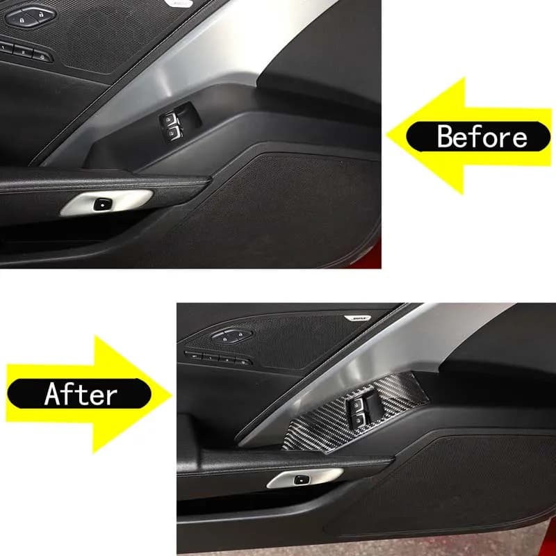 For 2014-2019 Chevrolet Corvette C7 Car Styling Car Window Lift Switch Frame Sticker Interior Accessories 2Pcs Soft Carbon Fiber