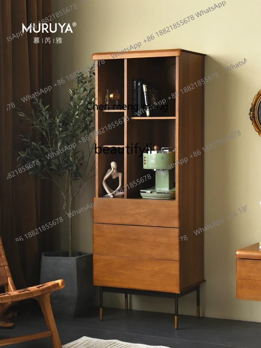 cn8350 LHY yj Nordic Solid Wood Bookcase Wine Cabinet Storage Retro Modern Minimalist TV Side Cabinet Light Luxury Display Cabin