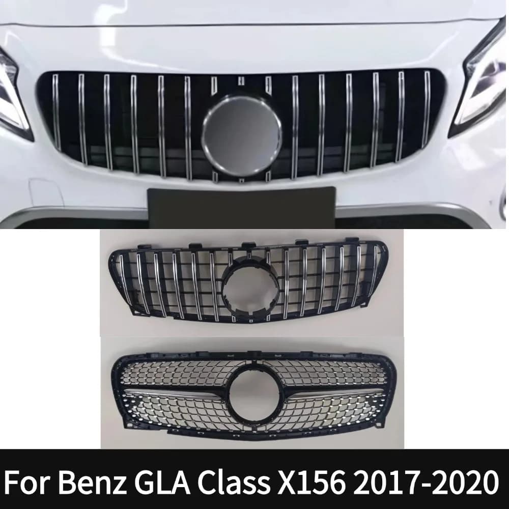For X156 (2017-2020) GLA 200/GLA250/GLA45 Mercedes Benz GLA Class -Style Black Front Upper Bumper Hood Grille - Mesh Grid Desig