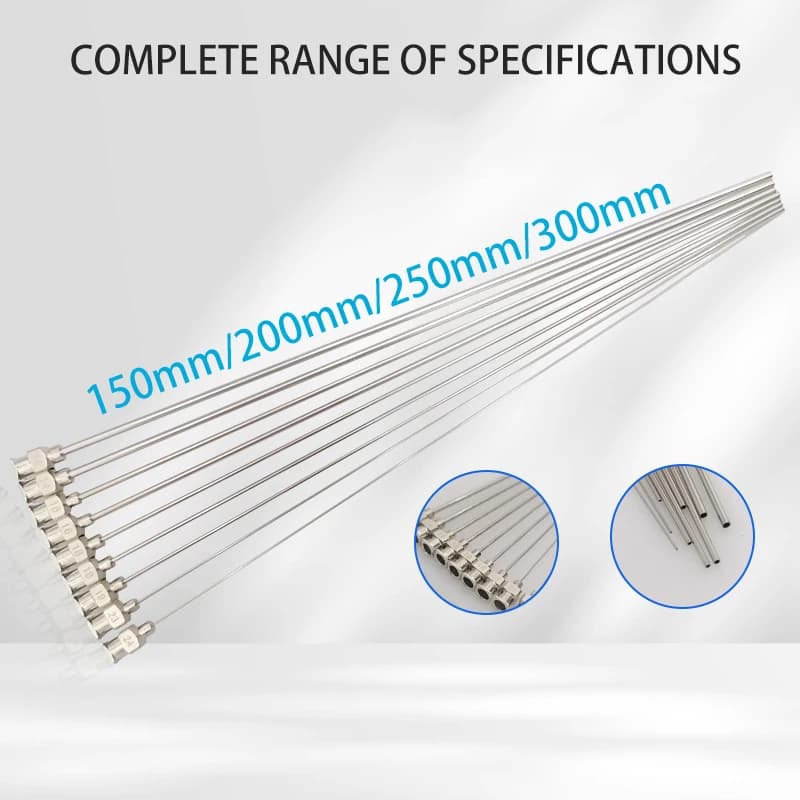 10pcs 150mm 200mm 250mm 300mm Full Metal Glue Dispensing Needle, Stainless Steel Adhesive Long Needle Blunt Tip for Industrial